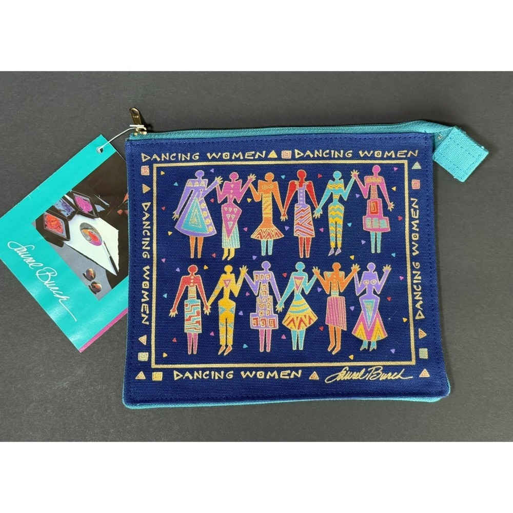 VTG Laurel Burch Dancing Women Zipper Pouch/Bag/Case 8x7x2 Blue Hong Kong NWT